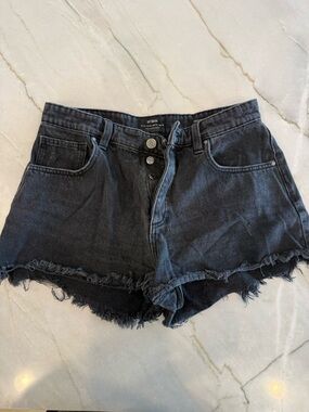 Cotton On Black High-Rise Frayed Denim Shorts